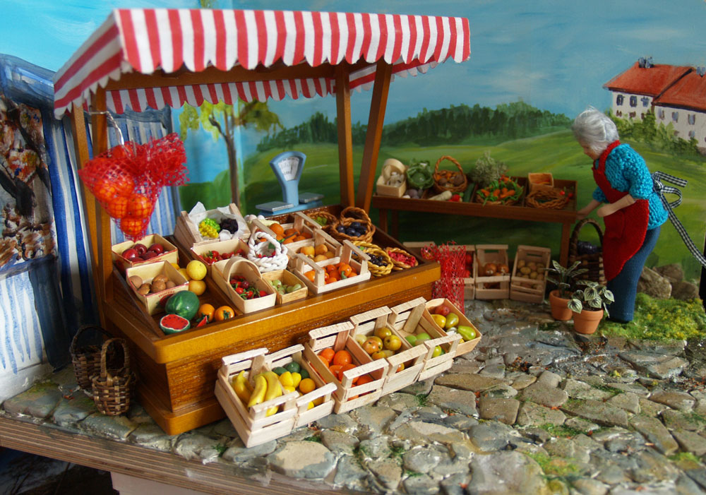 edith-kudlovic - OBST + GEMÜSESTAND in Miniatur, fruit + vegetables mini